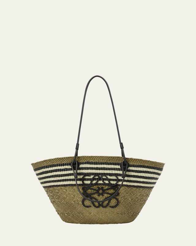 Medium Anagram Striped Basket Tote Bag in Straw